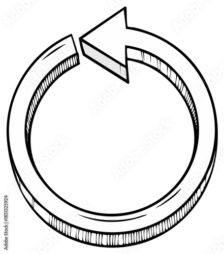 Circular arrow drawing with 3D effect symbolizing repetition and process