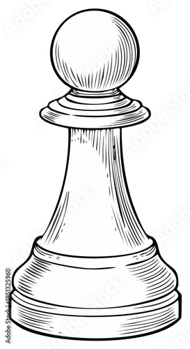 Classic chess pawn vector line art drawing strategy game piece symbol illustration