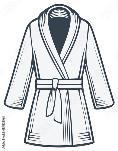 Vector Graphic Depiction of White Bathrobe with Tied Waist Belt for Relaxation and Comfort