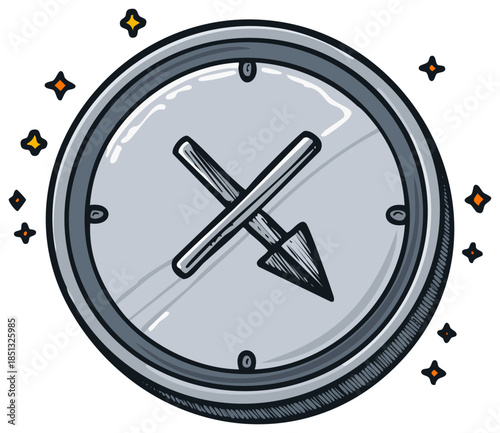 Doodle style navigation icon with crossed arrow symbolizing wrong direction or lost path