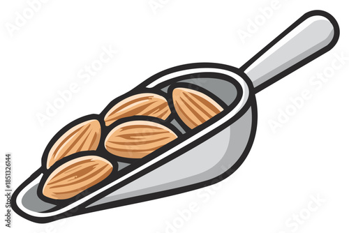 Scoop Full of Almonds Cartoon Style Illustration Food Ingredient Drawing Vector Art