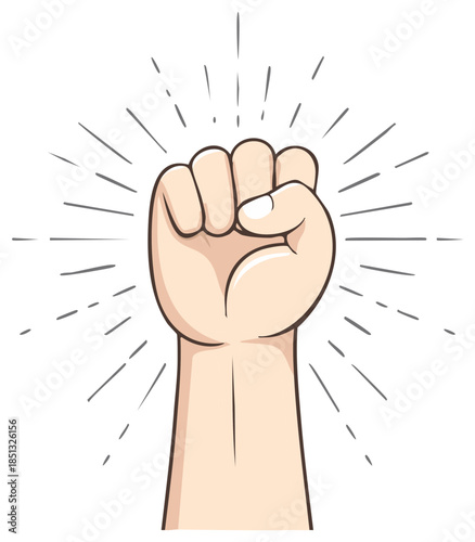 Cartoon illustration of a raised clenched fist symbol for protest and power