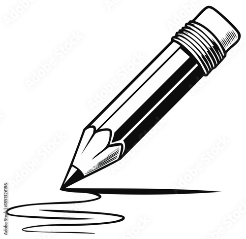 Illustration of a pencil drawing on a blank surface creating a line design element.