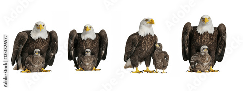 Set Of American bald eagle with it chick isolated on transparent background, Bald eagle PNG, Chick PNG