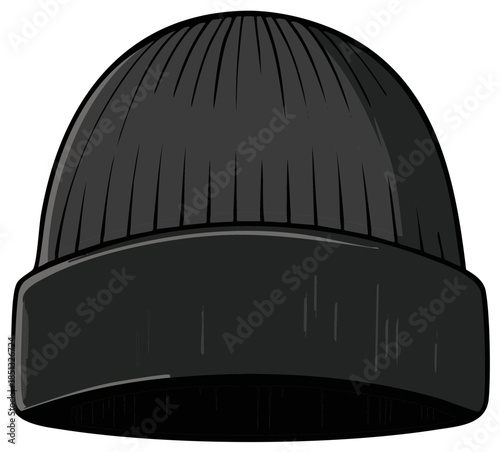 Warm comfortable knitted black beanie hat illustration perfect for cold weather fashion and style