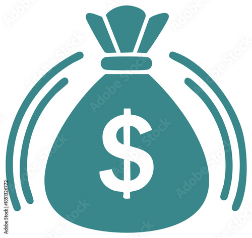 Money Bag Icon with Dollar Symbol and Wavy Lines