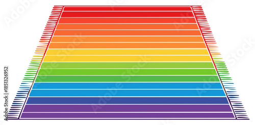Rainbow colored carpet, rug with fringes, spectrum stripes, colorful gradient, floor covering with multicolored geometric pattern