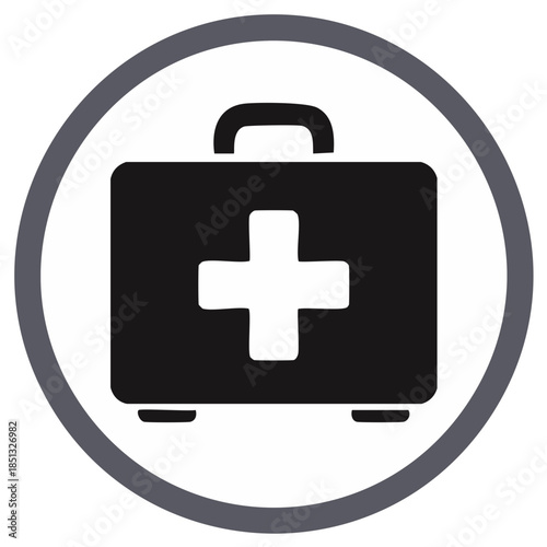 Medical Briefcase with Plus Symbol within a Circular Frame Healthcare and First Aid Conceptual Design