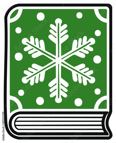 Green winter storybook with snowflake and dots celebrating the holidays