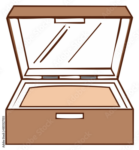 Open makeup compact case with mirror and light beige face powder illustration artwork