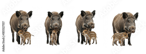 A wild boar mother and baby isolated on transparent background, Wild boar PNG