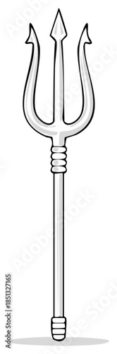 Stylized silver trident weapon with three prongs and a segmented handle