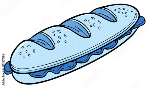 Illustration of a Delicious Sub Sandwich on White Background for Food Art or Print