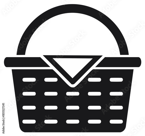 Classic Picnic Basket Icon with Handle and Cloth Napkin Minimalist Line Art