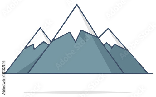 Simple Mountains Peaks Cartoon Illustration Snow Capped Mountain Ranges