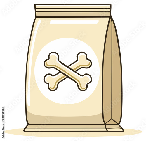 Tan Pet Food Bag with Crossed Bones for Dog Treat Packaging Vector Icon