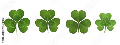 Set of green three leaf clover plant isolated on transparent background, Green Leaf PNG