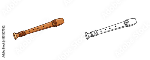 Recorder flutes in cartoon style with brown and white colors represent wind musical instruments for education and hobby