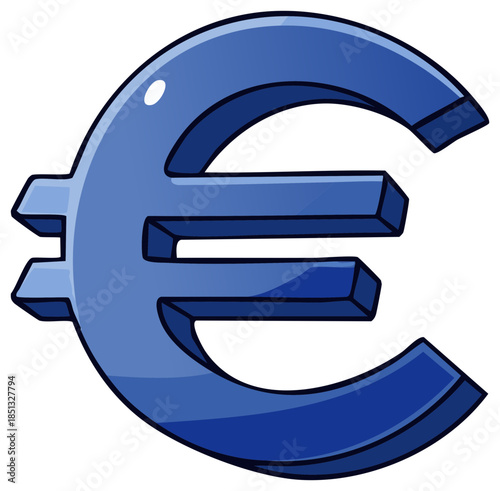 Shiny Blue Euro Currency Symbol with 3D Effect