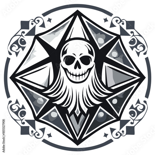 Skull emblem in a decorative geometric design