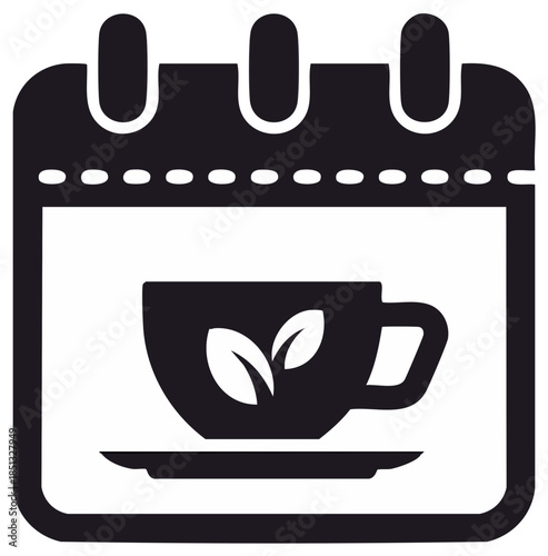 Tea Time Reminder Calendar Page Icon Tea Cup with Leaves Agenda Planner Date