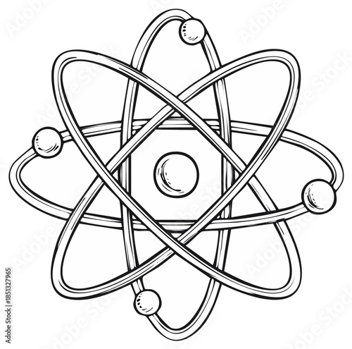 Scientific Atom Model Illustration with Orbiting Electrons in Sketchy Style