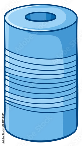 Cartoon Illustration of a Light Blue Ribbed Industrial Cylinder with a Hole at the Top