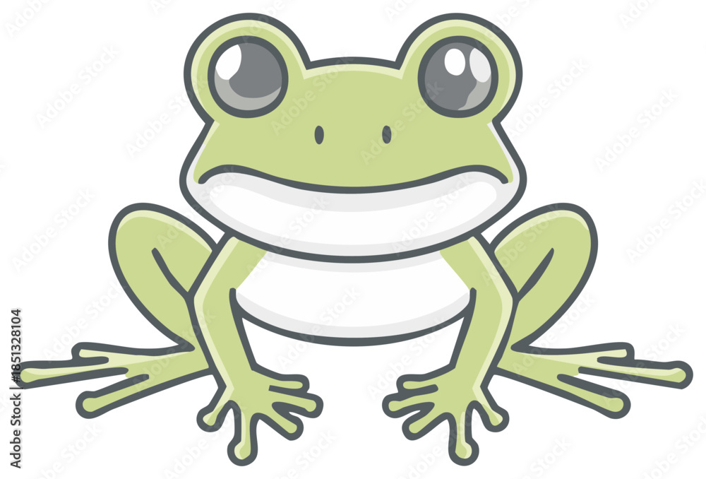 Obraz premium Cartoon Green Frog Illustration, Cute Animal Amphibian with Large Eyes and Funny Expression