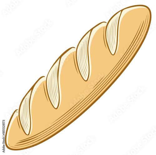 Classic French baguette bread loaf vector illustration icon for bakery or food design