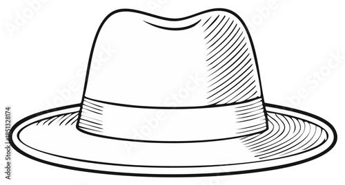 Vintage fedora hat line art drawing classic mens fashion accessory
