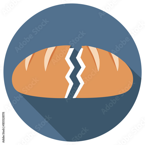 Broken Bread Loaf Illustration with Flat Style Design on a Blue Circle