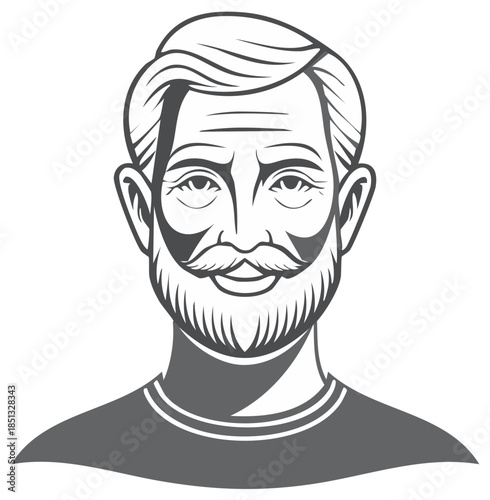 Stylish line art portrait of a mature man with beard and mustache