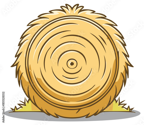A single round hay bale or straw bale cartoon vector illustration for farming and harvest concepts
