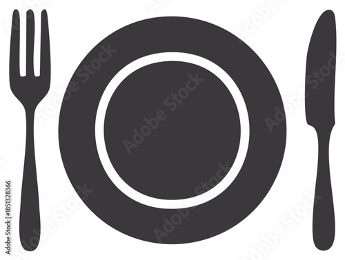 Simple dark gray plate fork and knife set for dining preparation