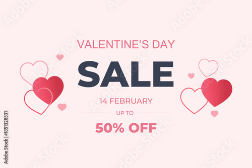 Minimal Valentine’s day sale banner vector with heart design