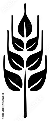 Elegantly designed ear of wheat in a bold monochrome illustration with clear lines and geometric leaves