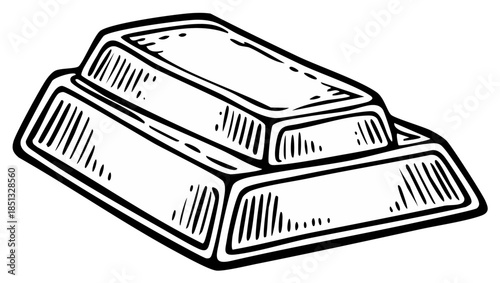 Stacked precious metal bars black and white line art for finance or success illustrations