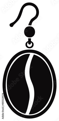 Black coffee bean dangle earring icon stylized with a curved hook and loop