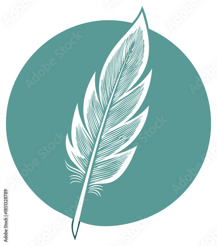 Feather illustration with circle background quill pen graphic element