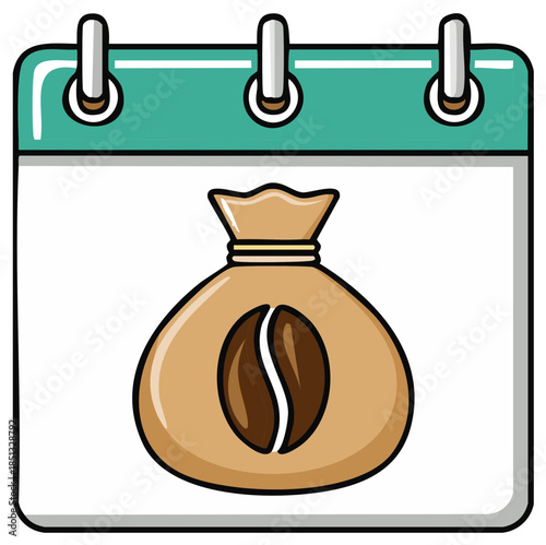 Calendar with Coffee Bean Bag Icon, Coffee Shop Schedule, Daily Grind Reminder