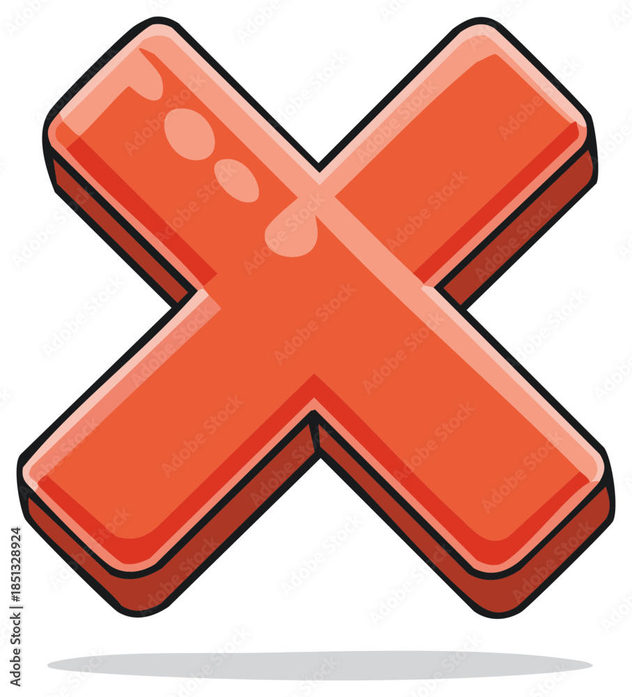 Obraz premium Red X mark symbol with shadow on white background.