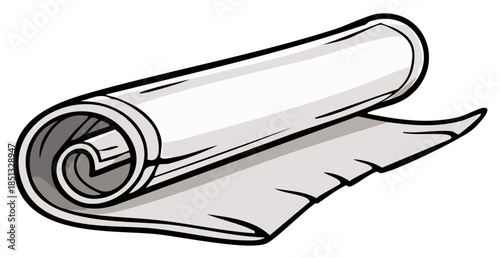 Rolled up white paper scroll with open edges and defined lines