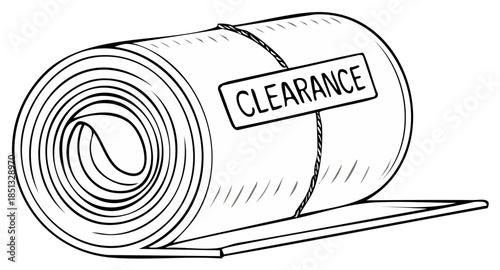 Rolled Item with Clearance Tag Tied for Discount Sale Black and White Line Art