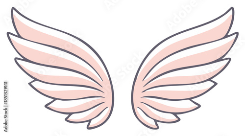 Stylized Angelic Feathered Wings with Soft Pink and Grey Accents