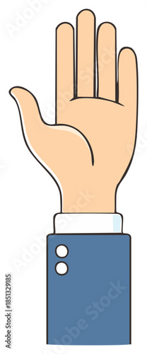 Raised Hand with Open Palm in a Business Setting Expressing Greeting or Stop