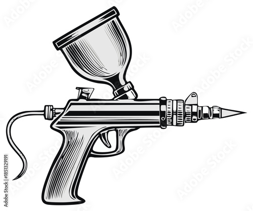 Airbrush Gun Illustration, Hand Drawn Artistic Graphic Design
