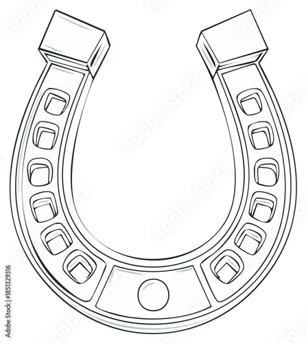 Outline drawing of a classic horseshoe metal object with holes