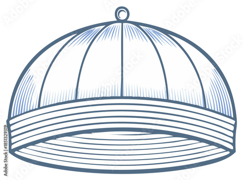 Vector Drawing of a Traditional Muslim Prayer Cap or Kufi Hat with Embroidery Details in Blue