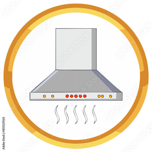 Kitchen extractor range hood cartoon icon with steam ventilation