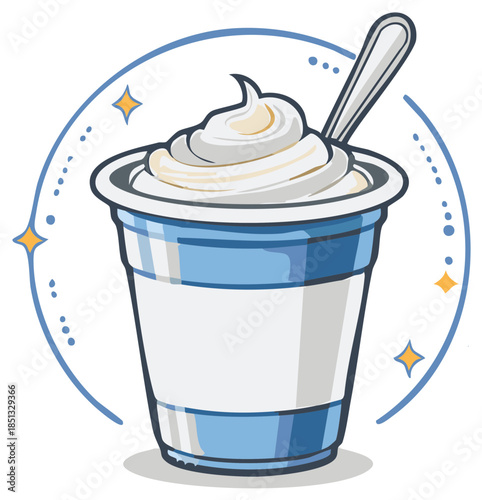 Creamy Yogurt Cup with Spoon and Decorative Sparkles